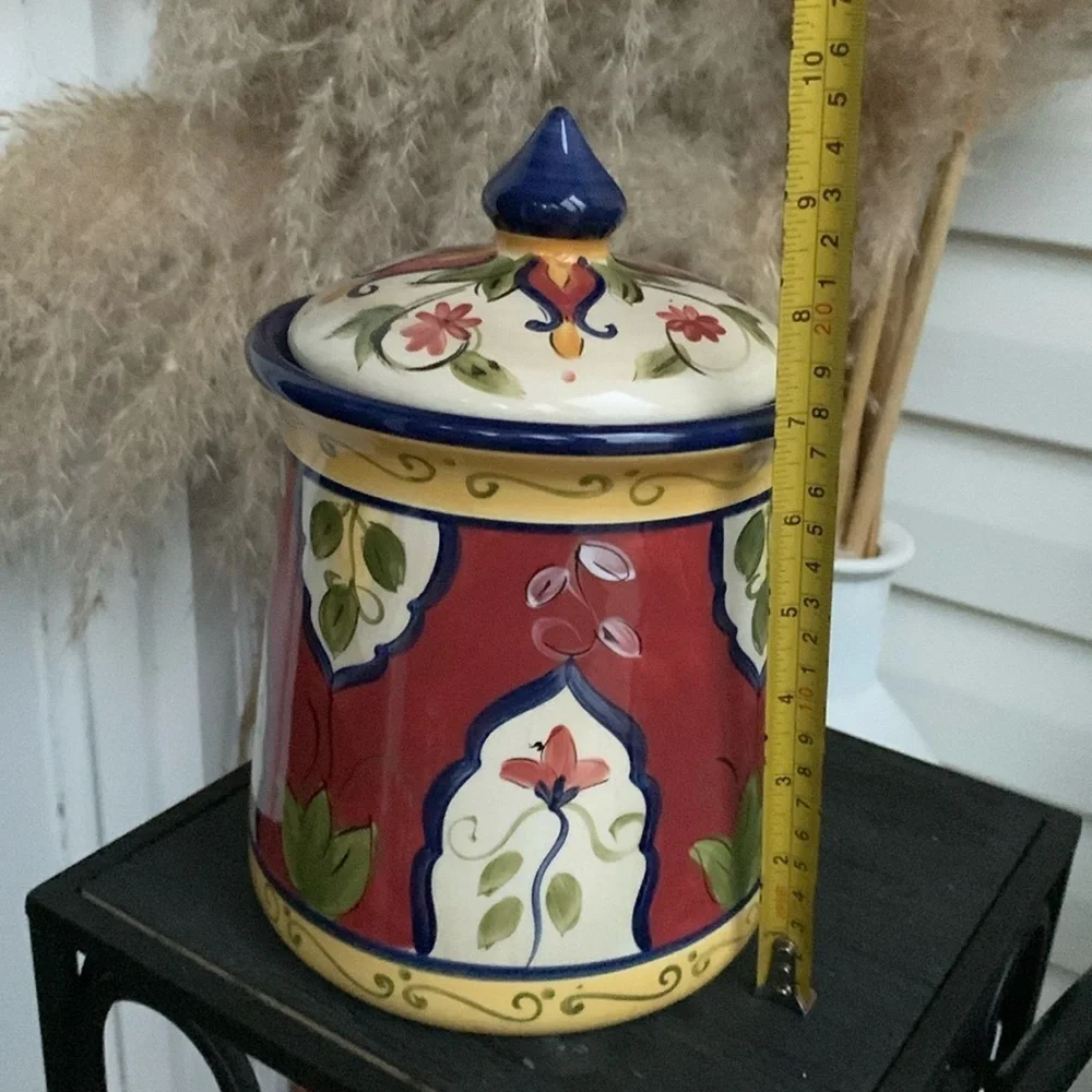 Pier 1 Vallarta Cookie Jar Canister Hand Painted Floral ceramic‎ food storage